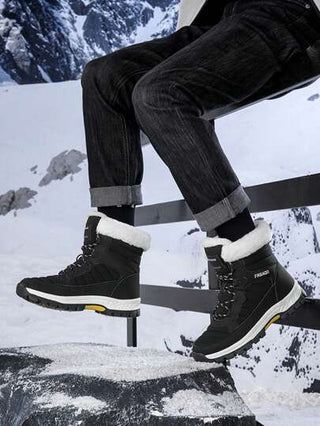 بوت ثلج كاجوال للرجال، بوت هايكنج، بوت خارجية، بوت شتوية عالية الرقبة مبطنة بالفرو مقاومة للرياح، مناسبة للمشي والجري والتنزه في الخارج في فصل الخريف والشتاء