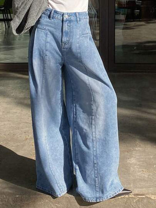 Livesso سراويل جينز سيدات بساقين واسعة، متجعدة، قابلة للاستخدام العصرية اليومية