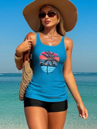 طقم تانكيني حريمي Swim حبتان سباحة متواضع مطبوع مع فتحات جانبية للنساء للصيف