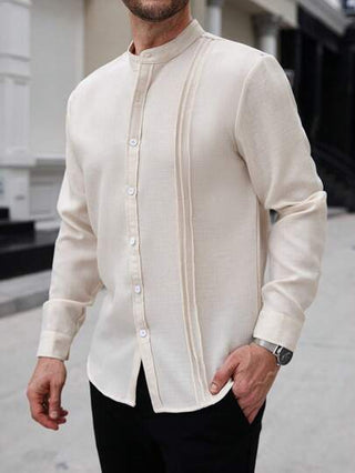 Manfinity Homme قميص رجالي كاجوال أحادي اللون، موضة بسيطة للارتداء اليومي