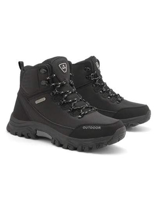 بوت رياضية رجالية عالية الكاحل بنمط الحزام ، لون أسود، مقاومة للماء، صناعية للخارج والتخييم ومقاومة للانزلاق ومريحة للصيد والمشي لمسافات طويلة والعمل اليومي