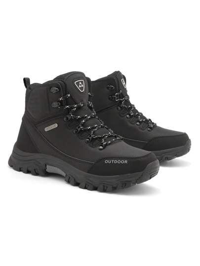 بوت رياضية رجالية عالية الكاحل بنمط الحزام ، لون أسود، مقاومة للماء، صناعية للخارج والتخييم ومقاومة للانزلاق ومريحة للصيد والمشي لمسافات طويلة والعمل اليومي