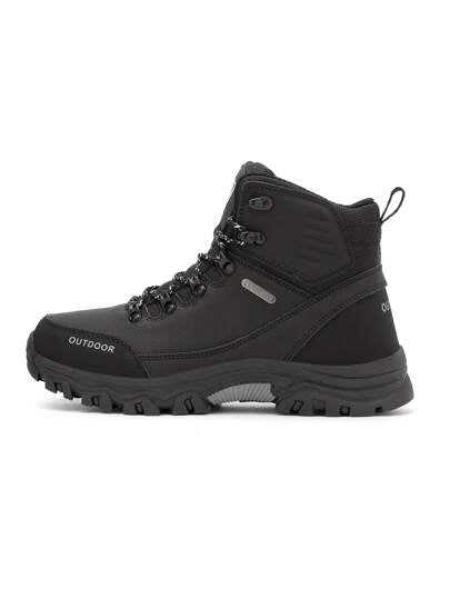 بوت رياضية رجالية عالية الكاحل بنمط الحزام ، لون أسود، مقاومة للماء، صناعية للخارج والتخييم ومقاومة للانزلاق ومريحة للصيد والمشي لمسافات طويلة والعمل اليومي