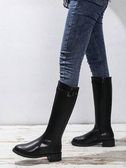 بوت جلدية للسيدات طويلة الساق، ذات طرف مستدير وسحاب، بكعب منخفض، بوت ركوب دافئة وعصرية، تباع بشكل كبير في الخريف والشتاء
