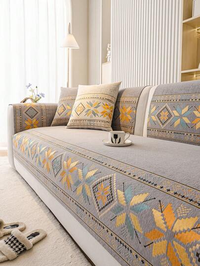 قطعة واحدة من غطاء أريكة بنمط بوهيمي مصنوع من خيوط الشنيل - صديق للحيوانات الأليفة، مضاد للانزلاق، للاستخدام على مدار العام - مناسب لأريكة مقعد واحد إلى 4 مقاعد ، للاستخدام في غرفة النوم والمكتب وغرفة المعيشة، ديكور المنزل