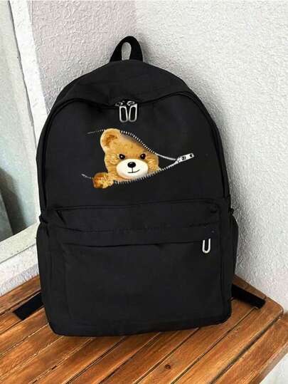 حقيبة ظهر كاجوال كبيرة السعة لحمل الحاسوب من نوع سحاب، بشكل قطة، لرحلات السفر والخارج، رسومات وحروف مطبوعة، عملية وكبيرة السعة، مناسبة للمراهقات وطالبات المرحلة الثانوية والجامعة مع جيوب متعددة