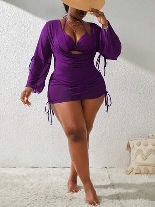 Slaydiva مجموعة تانكيني مكونة من 4 قطع للنساء ذوات الأحجام الكبيرة (زائد الحجم)، بتصميم أربطة وأكمام، بغطاء لفترات العطلات الصيفية والشاطئ