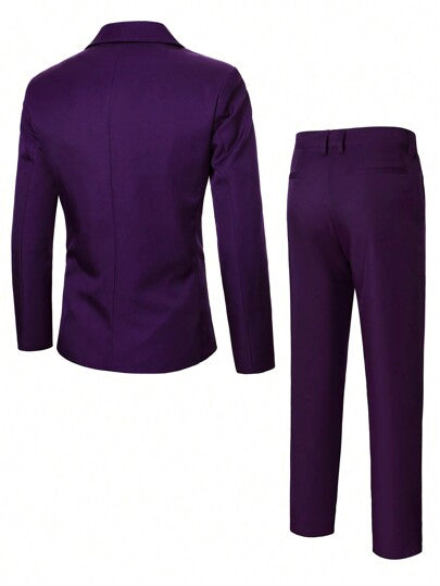 Manfinity Mode طقم بدلة رجالي مكون من قميص بأكمام طويلة وأزرار أمامية بلون سادة وبنطلون طويل