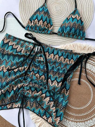 Bikinx بيكيني نسائي بطبعة الموجة مع توب تحتها و تنورة للتغطية، بتصميم مثير لأجازة الصيف والشاطئ