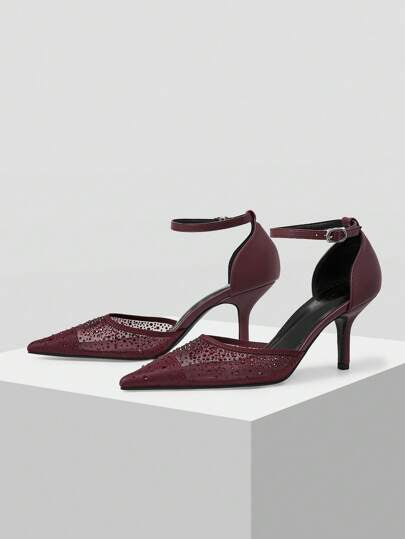 MOTF PREMIUM أحذية كعب عالي بنعل مثبت بالشرابات والأحجار اللامعة، مناسبة لعيد الحب، أحذية ربيعية