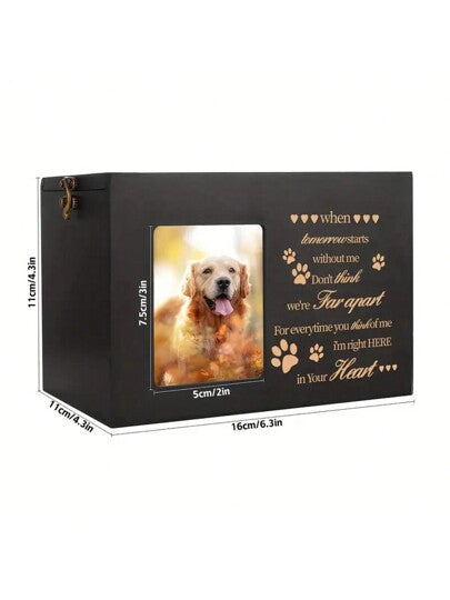 أواني حرق الحيوانات الأليفة لرماد الكلب أو القطط، أواني حرق الحيوانات الأليفة الخشبية مع إطار صورة، علبة تذكارية للحيوانات الأليفة بالإضافة إلى صندوق ذكرى القطة أو الكلب مبطن بالفانيليا السوداء كهدية تذكارية لفقدان الحيوانات الأليفة وتعاطف للتعبير عن الأل