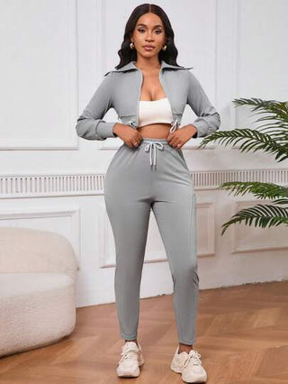 SHEIN Slayr طقم بسيط يتكون من قطعتين للنساء من الملابس الرياضية الكاجوال بسحاب