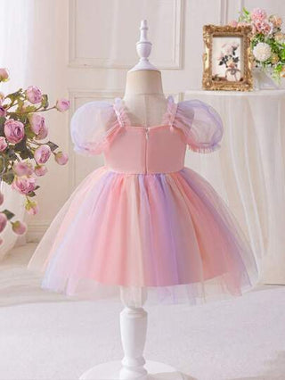 فساتين بيبي Glamorique Kids فستان أميرة ملائكي للبنات الصغار بأكمام منفوشة مك ّشكل مزخرف بطبقة شبكية ملونة، مناسب للحفلات، فستان بطبقة شبكية