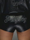 MISSGUIDED Missguided x Playboy سروال قصير من الجلد المستعار مطرز من الخلف