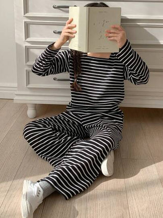 girls-sets DAZY مجموعة ملابس علوية مخطط متداخل العنق والأسفل، ملابس بنات المراهقات في الخريف، مجموعتين