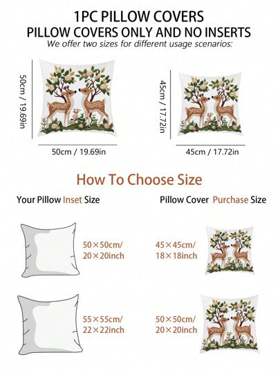 غطاء وسادة مطبوع به رسم الغزال والأزهار والشجرة ، قماش حديث وناعم ، غطاء وسادة مقذوف للأريكة وديكور غرفة المعيشة ، بدون حشوة