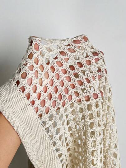 Swim Lushoire غطاء سترة كاجوال بأكمام طويلة وتصميم مفرغ للعطلات مقاس كبير الحجم