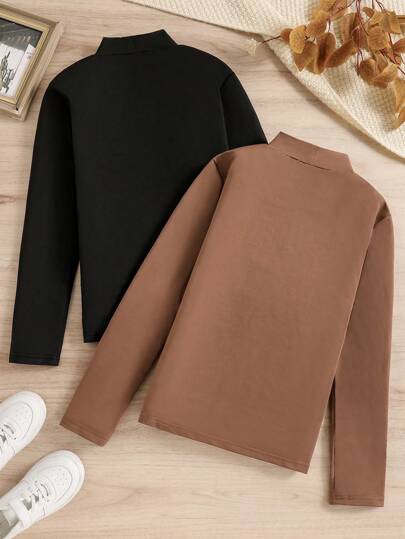 SHEIN مجموعة (2) تي شيرت تي شيرت رقبة عالية مزين بطباعة غوثية للصبي المراهق