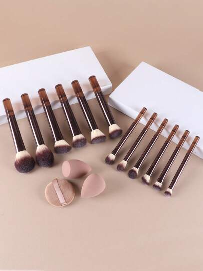 15قطعة/13قطعة/11قطعة/8قطع/6قطع مجموعة فرش مكياج، تشمل فرشاة البودرة، فرشاة الأحمر، فرشاة الهايلايتر، فرشاة ظلال العيون، فرشاة رموش، فرشاة ايلاينر، إسفنجة مكياج مستطيلة، إسفنجة مكياج دائرية، كرة بودرة دائرية، كرة بودرة مثلثة، إسفنجة مكياج مثلثة...