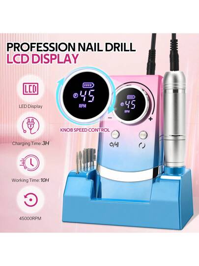 ماكينة منشار الأظافر الكهربائية المعاد شحنها، 45000 لفة/دقيقة، مهنية لأظافر الجل والطلاء، أداة مانيكير محمولة