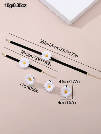 5 قطع/مجموعة مجوهرات بعقد وسوار وخاتم ومشبك شعر زهرة البابونج للبنات