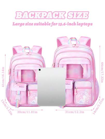1 حقيبة ظهر "فتاة الحلم"، حقيبة ظهر متعددة الجيوب للأطفال، حقيبة مدرسة جميلة للطالبات، حقيبة سفر خفيفة الوزن، مقاومة للاهتراء مزودة بجيب شفاف أمامي وجيب مضاد للسرقة، هدية عيد ميلاد مثالية للبنات من الصف الأول إلى السادس
