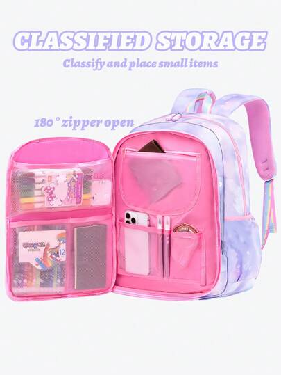 1 حقيبة ظهر "فتاة الحلم"، حقيبة ظهر متعددة الجيوب للأطفال، حقيبة مدرسة جميلة للطالبات، حقيبة سفر خفيفة الوزن، مقاومة للاهتراء مزودة بجيب شفاف أمامي وجيب مضاد للسرقة، هدية عيد ميلاد مثالية للبنات من الصف الأول إلى السادس