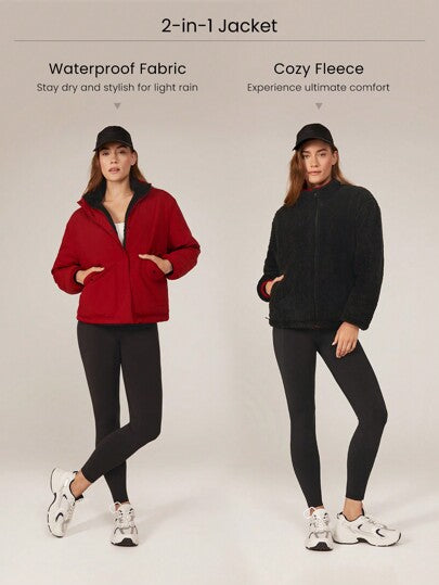 GLOWMODE معطف واقي خفيف الوزن ناعم وممدد دافئ قابل للقلب بطول الورك، بسحاب وحافة قابلة للتعديل، يومي كاجوال للشتاء