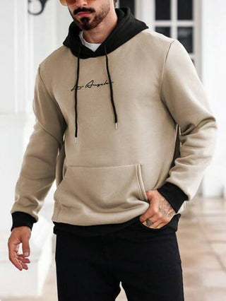 Manfinity Homme هوديي بأكمام متباينة اللون مع جيب، هوديي كاجوال
