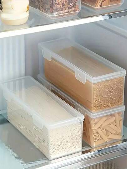 3 قطع / 1 قطعة صندوق تخزين غذائي مستطيلي شفاف بغطاء، وعاء بلاستيكي سعة كبيرة مناسب لتخزين الفواكه والخضروات واللحوم وتنظيم المطبخ