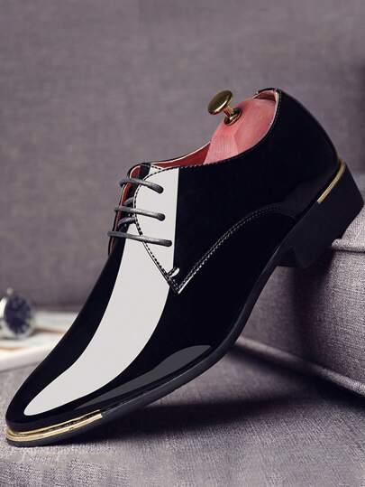 أحذية أوكسفورد حريمي أحذية جلد البوليوريثان اللامعة الأوكسفورد رسمية كاجوال للرجال، بطراز بريطاني