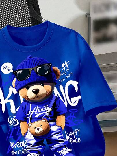 SHEIN تي شيرت قصير الأكمام بياقة مستديرة أنيق للأولاد المراهقين، مناسب للصيف