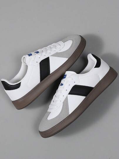 أحذية رياضية كاجوال رجالية منفوشة خفيفة الوزن مريحة القدم، ذات أصابع مستديرة وأربطة ربط مسطحة