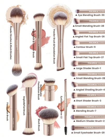 MAANGE طقم فرشاة مكياج محترفة 20 قطعة، مقابض معدنية مع حقيبة مخملية، فرشاة ناعمة للأساس والبودرة والأحمر والظلال والحواجب والخلط والبرز والكابوكي، من شعيرات النايلون لجميع أنواع البشرة، بدون رائحة، مثالية ل- الاستخدام اليومي والسفر، هدية إكسسوار...