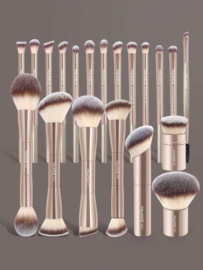 MAANGE طقم فرشاة مكياج محترفة 20 قطعة، مقابض معدنية مع حقيبة مخملية، فرشاة ناعمة للأساس والبودرة والأحمر والظلال والحواجب والخلط والبرز والكابوكي، من شعيرات النايلون لجميع أنواع البشرة، بدون رائحة، مثالية ل- الاستخدام اليومي والسفر، هدية إكسسوار...