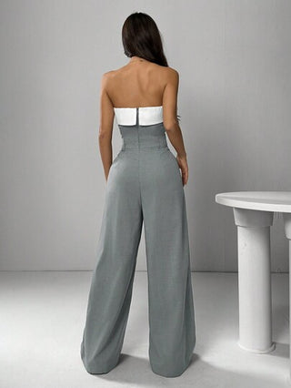 EZwear جمبسوت مرتدة للنساء، طويلة الساق، ذات قصة واسعة متدرجة، بألوان متباينة