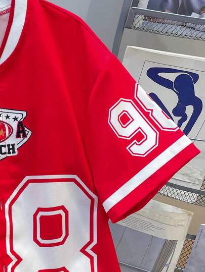 SHEIN قميص كاجوال ألوان متناقضة للأولاد بنمط حرف وياقة البيسبول المرتب، مناسب للصيف، للعب في الهواء الطلق، المدرسة، الشارع، الحفلات والأوقات الفراغ