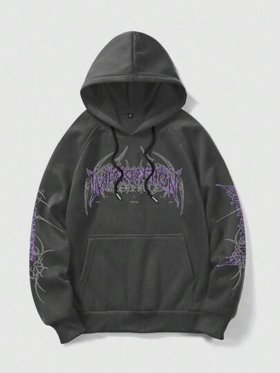 Demarkasi بلوزة كاجوال كم طويل بقصة هودي ذات طباعة شعار الفنان ، مناسبة للخروج، الإجازات، الربيع، المهرجانات، التمارين الرياضية، أيبيزا