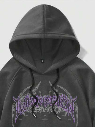 Demarkasi بلوزة كاجوال كم طويل بقصة هودي ذات طباعة شعار الفنان ، مناسبة للخروج، الإجازات، الربيع، المهرجانات، التمارين الرياضية، أيبيزا