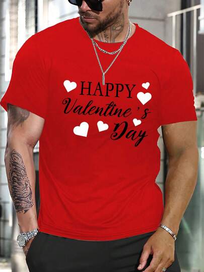 Manfinity Homme تي شيرت تيشرت رجالي بطبعة حرفية قصير الأكمام بياقة مستديرة، للارتداء اليومي الكاجوال