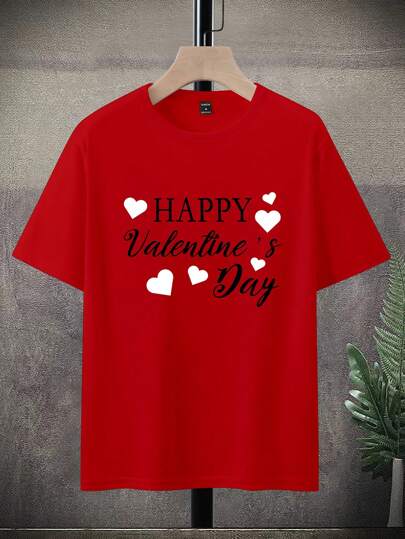 Manfinity Homme تي شيرت تيشرت رجالي بطبعة حرفية قصير الأكمام بياقة مستديرة، للارتداء اليومي الكاجوال