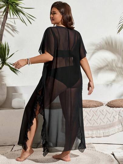 Swim Lushoire بزي دانتيل شبكي مثير بتصميمات خاصة للأحجام الكبيرة مع فتحة جانبية لتغطية الأزياء الصيفية