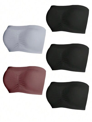 Shein Underwear&Sleepwear Basics حمالة صدر ثابتة بأنبوب ملونة للسيدات، 5 قطع/مجموعة