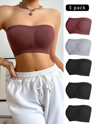 Shein Underwear&Sleepwear Basics حمالة صدر ثابتة بأنبوب ملونة للسيدات، 5 قطع/مجموعة