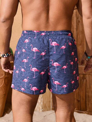 Manfinity VDAYZ سروال قصير كاجول للرجال بخصر رباط وبطبعة فلامنجو، طراز هاواي