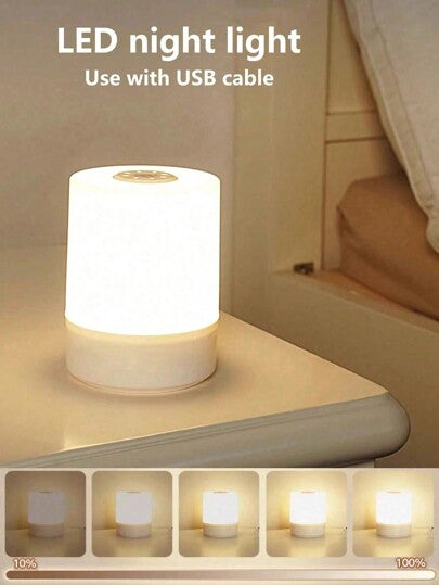 مصباح جانبي يعمل باللمس بضوء دافئ، ضوء ليلي محمي للعين، توصيل USB/قابل للشحن، مصدر طاقة بطريقتين ، ضوء نوم لمساعدة الطفل