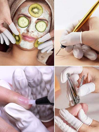 50/100 قطعة أغلفة واقية للأصابع التي يمكن التخلص منها مصنوعة من المطاط الطبيعي مضادة للانزلاق وللكهرباء الساكنة، أنصال مناسبة للاستخدام في مجال الجمال وفن الوشم والإلكترونيات، أدوات مقاومة للانزلاق وقوية