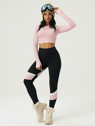 SHEIN Sport Studio طقم رياضي للنساء عالي المرونة مع حواف ملونة، طقم ملابس تمرين رياضي للنساء، طقم سروال رياضي للنساء