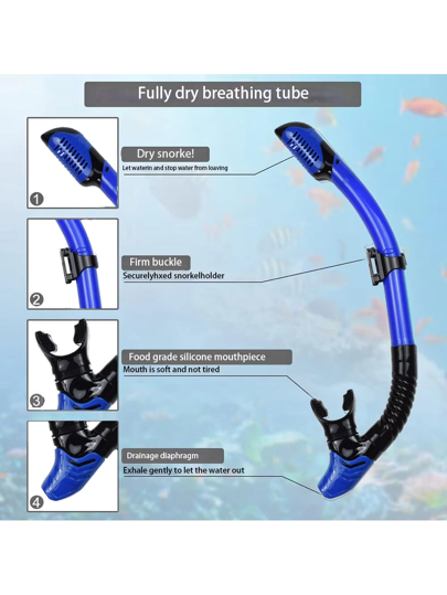 JoyMaySun طقم الشامة والزعنفة والأنبوب للكبار، قناع أنبوب تنفس بمنظر بانوراما، قناع أنبوب تنفس قابل للتعديل، زعنفة غوص جافة وحقيبة سفر