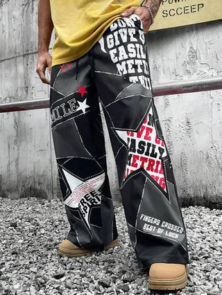 Manfinity Streetrush سروال رياضي طويل بطباعة حرفية أمامية وربطة، للاستخدام اليومي للرجال